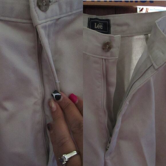 Vintage Lee 90s Pleated Twill Pants Beige 12P High Rise Cotton Workwear Neutral - Picture 16 of 17